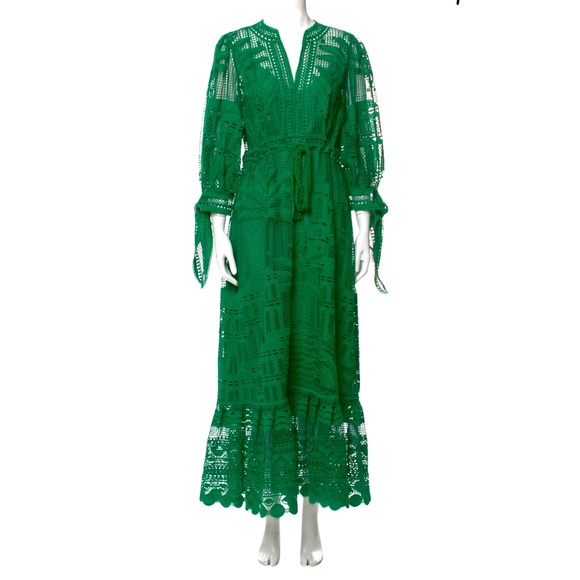 House Of Harlow 1960 Dress Green Guipure Lace Maxi Floral - Picture 2 of 10
